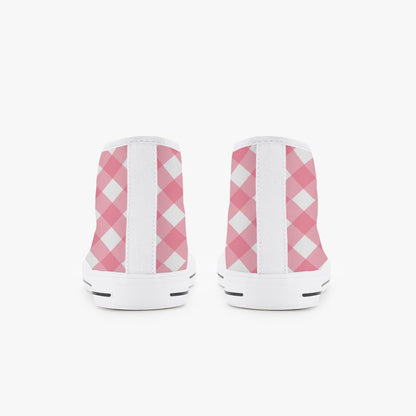 Girls Bright Pink Gingham  Kid’s High-Top Canvas Shoes