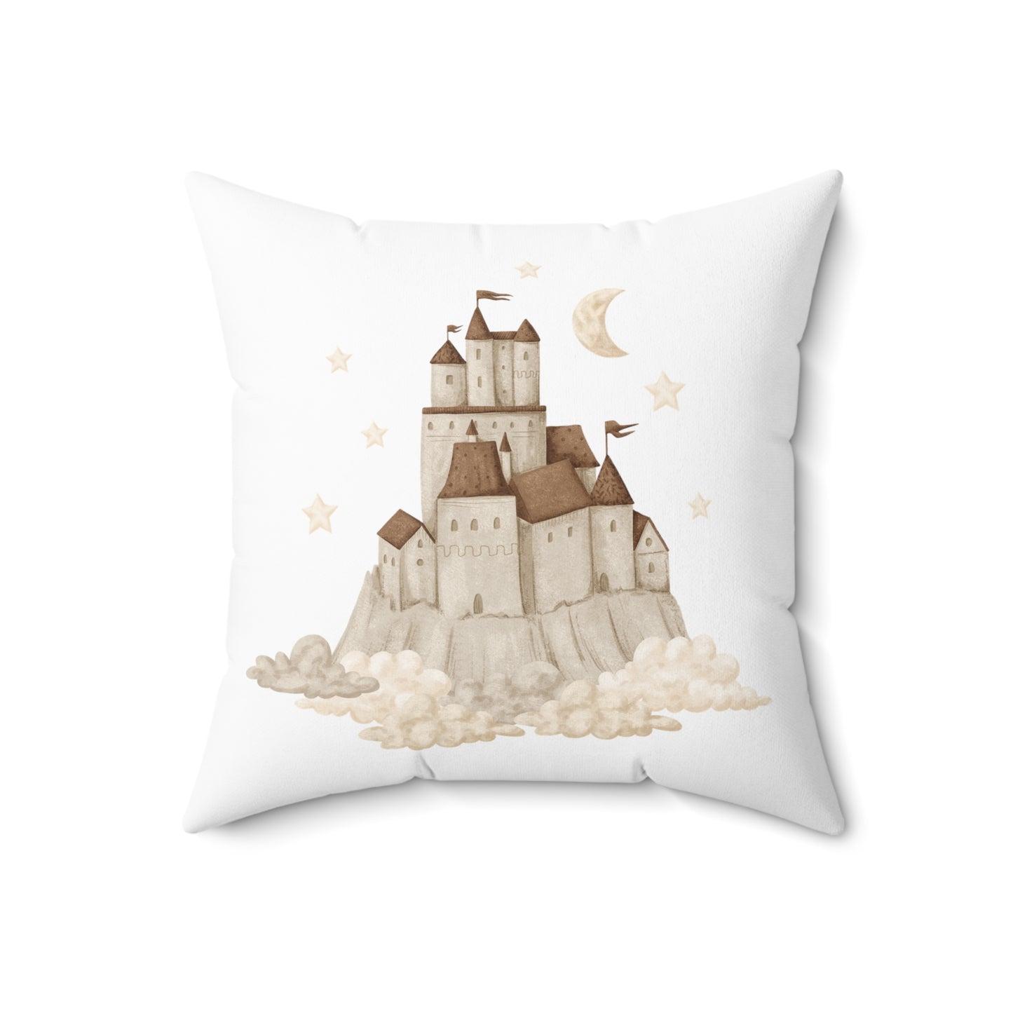 Spun Polyester Square Pillow with Removable Cover Watercolor Neutral Balloon Sandcastles