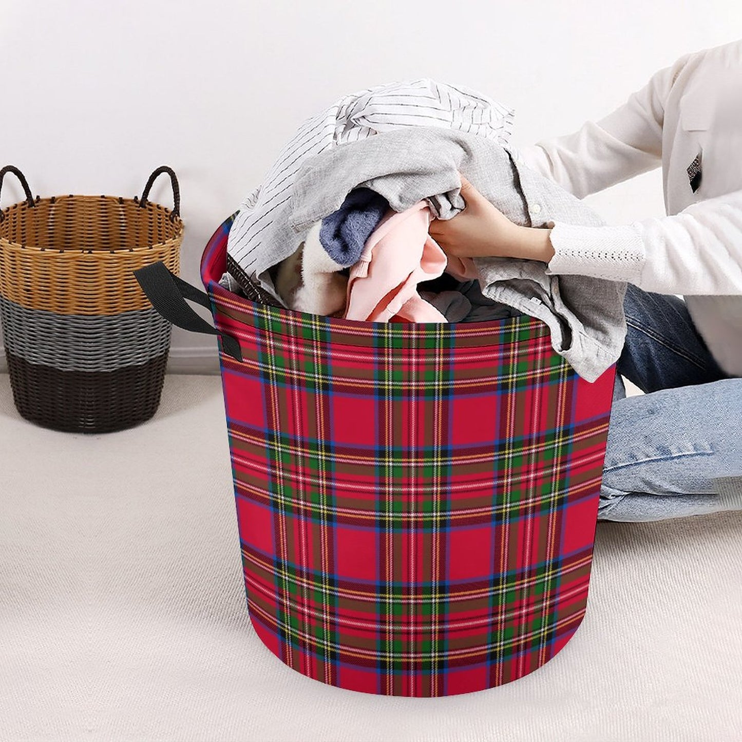 Collapsible Laundry Hamper- Red Tartan Holiday Plaid