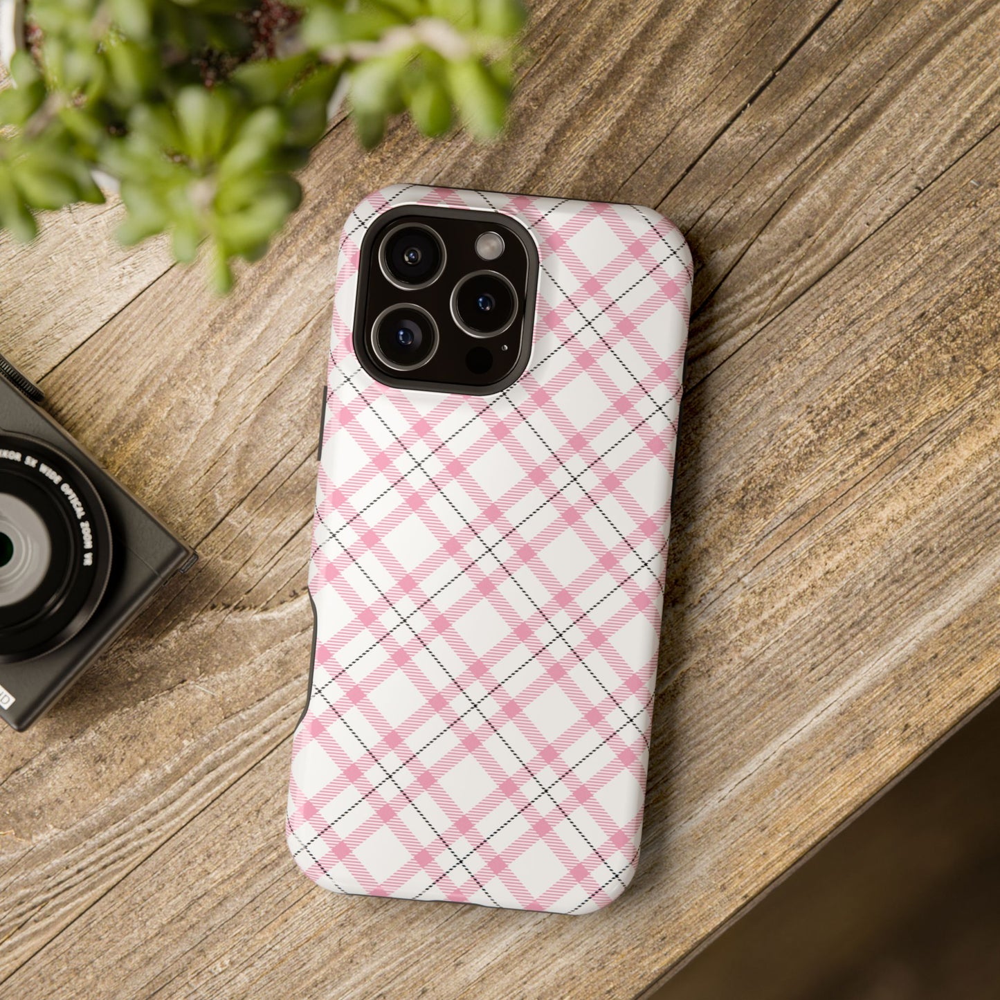 Impact-Resistant Phone Case - Pink Black Plaid