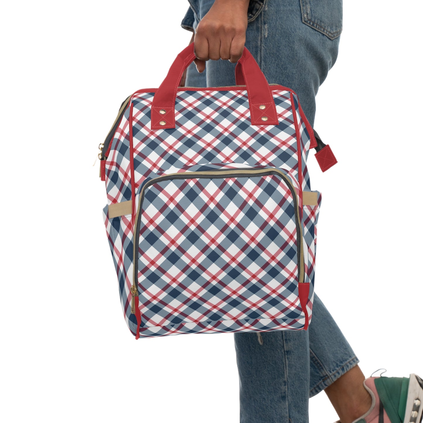 Multifunctional Backpack Diaper Bag-Classic 4th of July Plaid