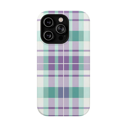 Impact-Resistant Phone Case - Spring Plaid Purple