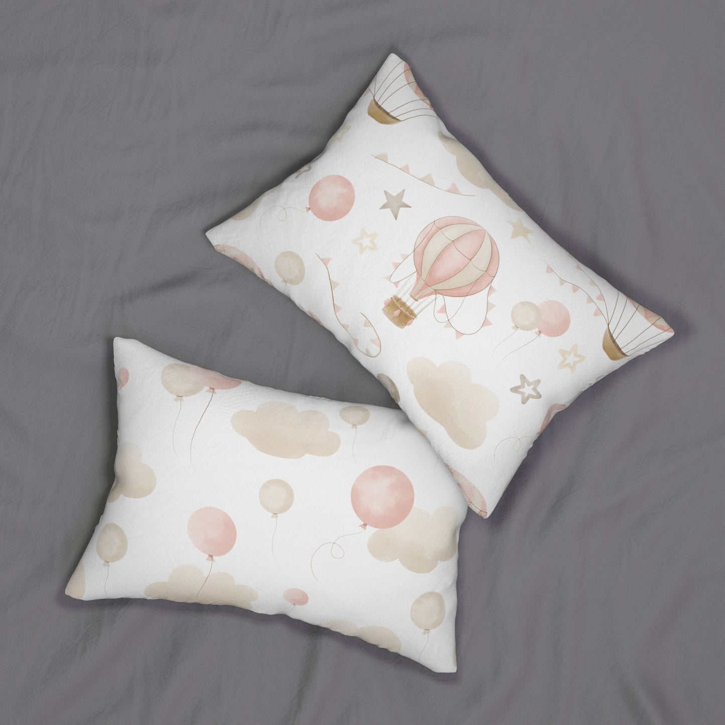 Spun Polyester Lumbar Pillow with Removable Cover Watercolor Balloon Clouds Pink