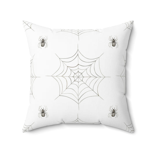 Spun Polyester Square Pillow with Removable Cover Watercolor Halloween Spider Web Bats