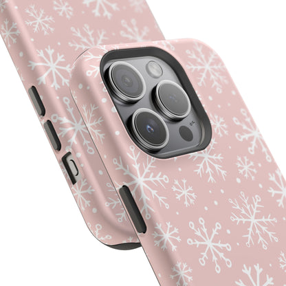 Pink White Snowflakes Impact-Resistant Phone Case