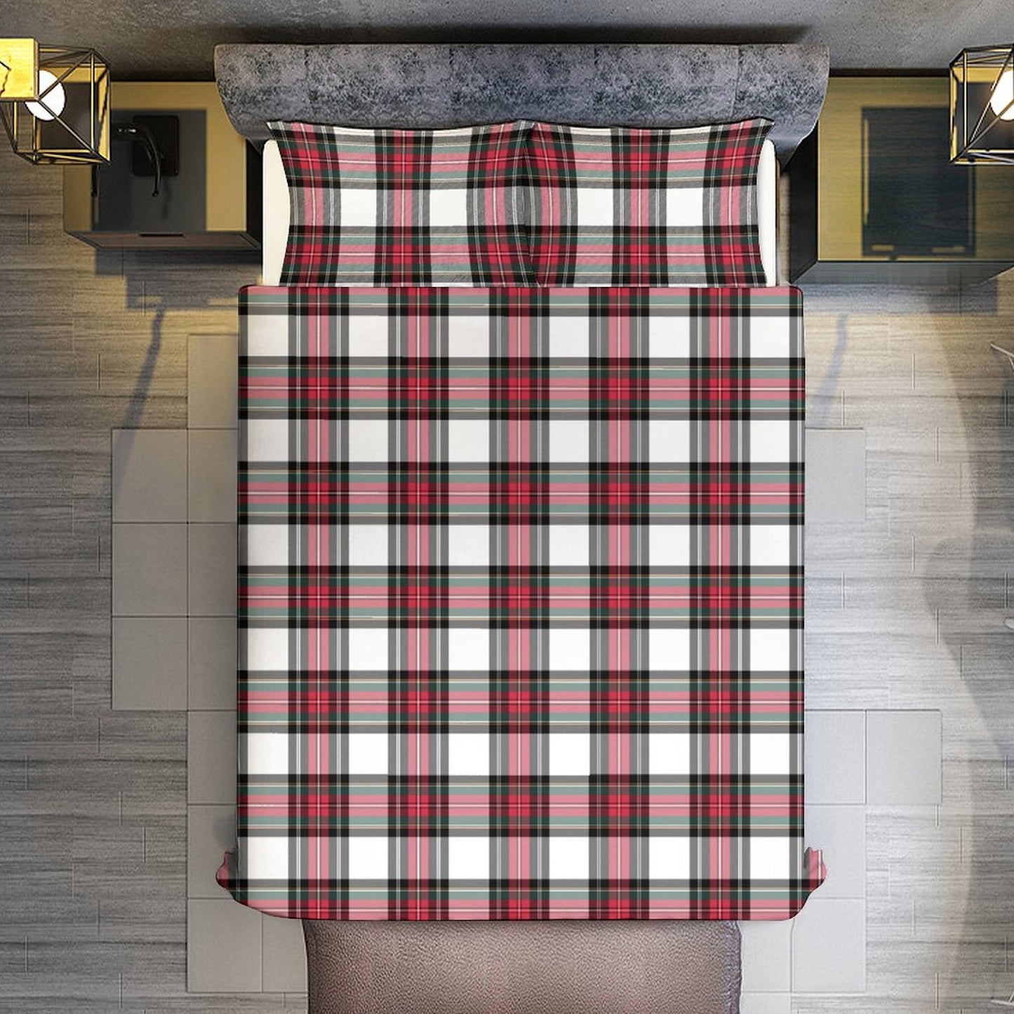 Christmas Tartan Plaid 3-Piece Bedding Set-90"x90" Full/Queen Plaid Duvet Cover