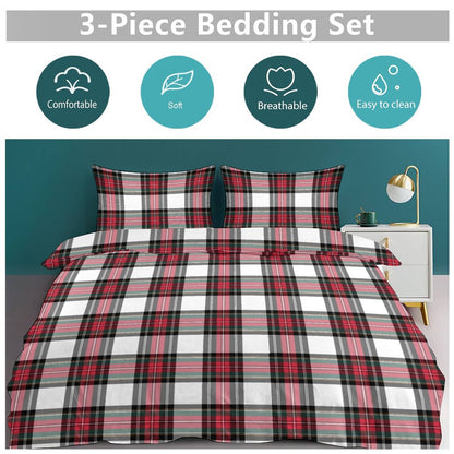 Christmas Tartan Plaid 3-Piece Bedding Set-90"x90" Full/Queen Plaid Duvet Cover