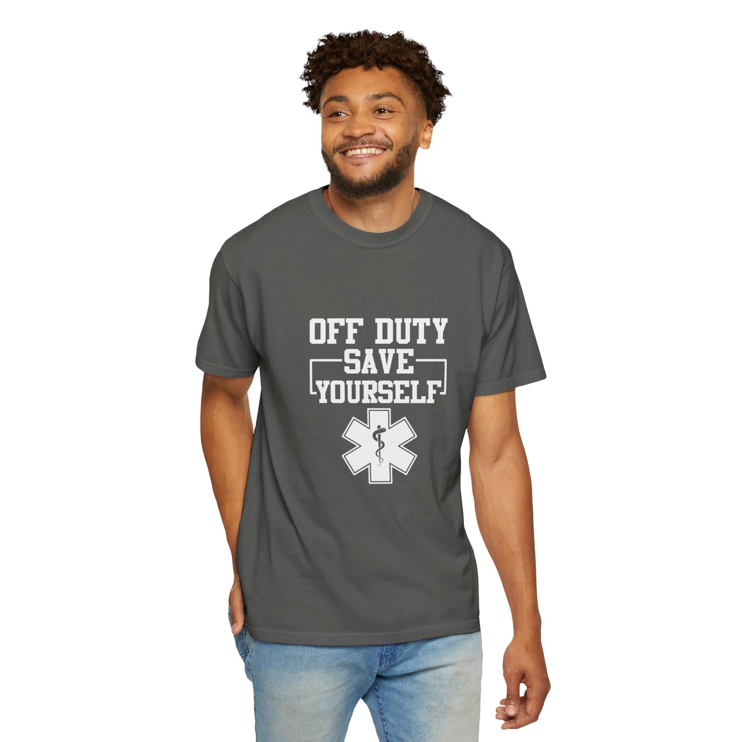 Unisex Off Duty T-Shirt, EMS Gift, First Responder Tee, Paramedic Humor Shirt, Casual Wear, Emergency Services Apparel