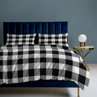 Black White Buffalo Plaid 3-Piece Bedding Set-90"x90" Full, Queen Holiday Plaid Duvet Cover Set