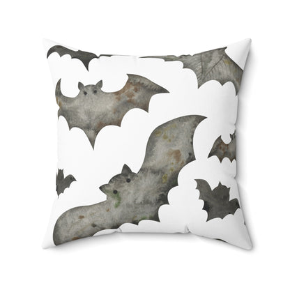 Spun Polyester Square Pillow with Removable Cover Watercolor Halloween Spider Web Bats