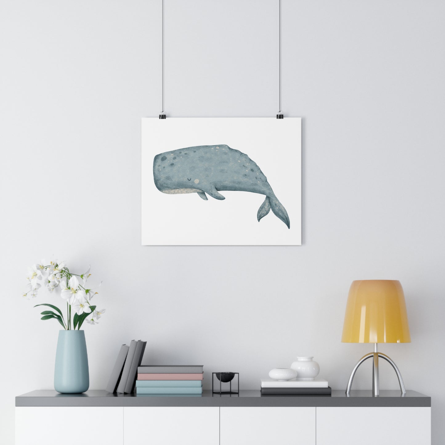 Giclée Art Print Watercolor Memories of Dreams Blue Grey Whale