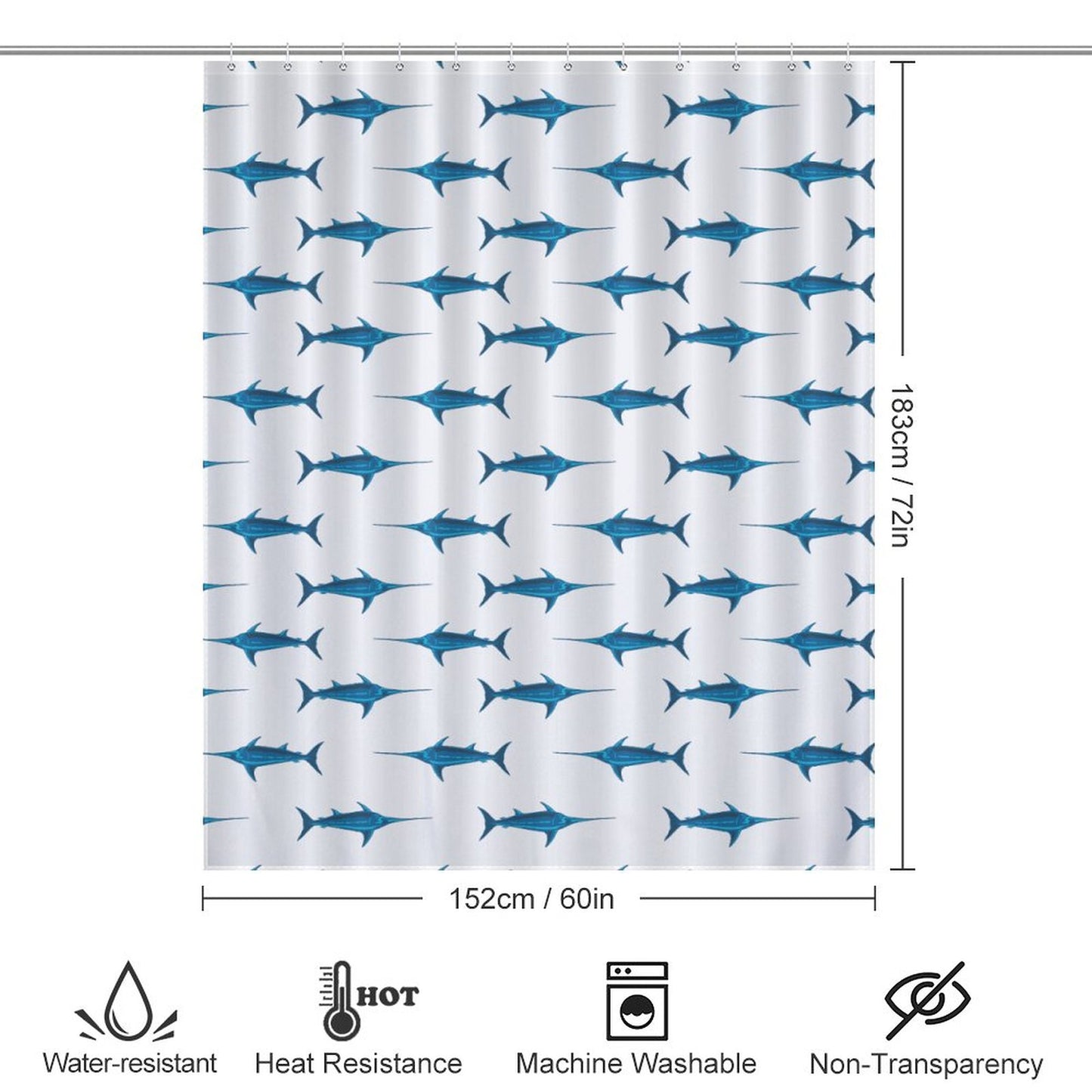 Lightweight Shower Curtain-Preppy Swordfish