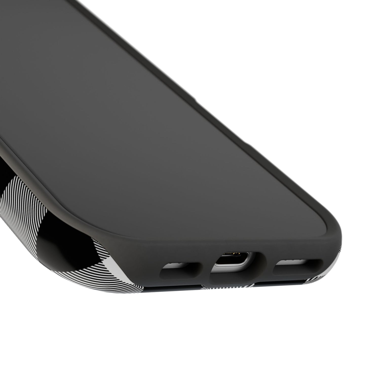 Impact-Resistant Phone Case Black White Buffalo Plaid, iPhone, Samsung