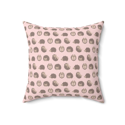 Spun Polyester Square Pillow with Removable Cover Hedgehog Playdate Pink Stripes