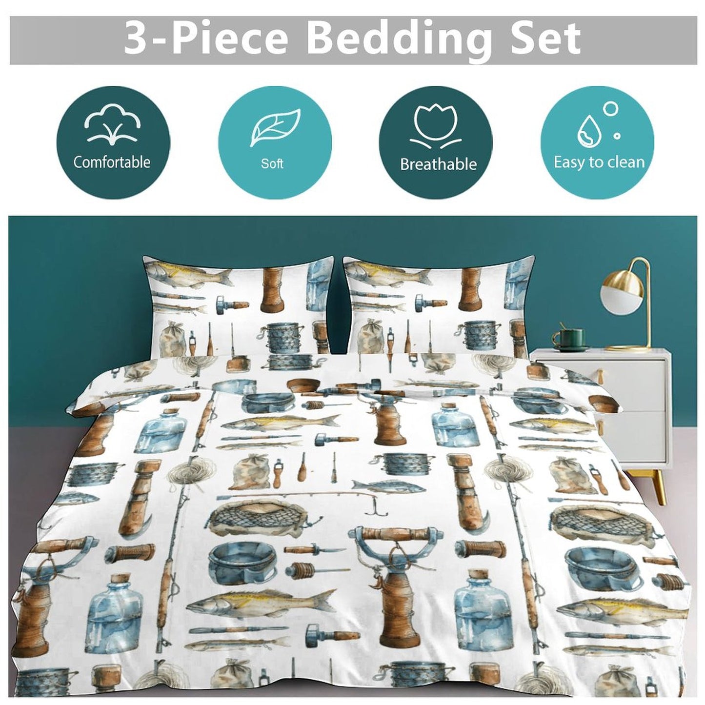 3-Piece Bedding Set-86"×70"/ 218×177cm (Dual-sidede Printing)