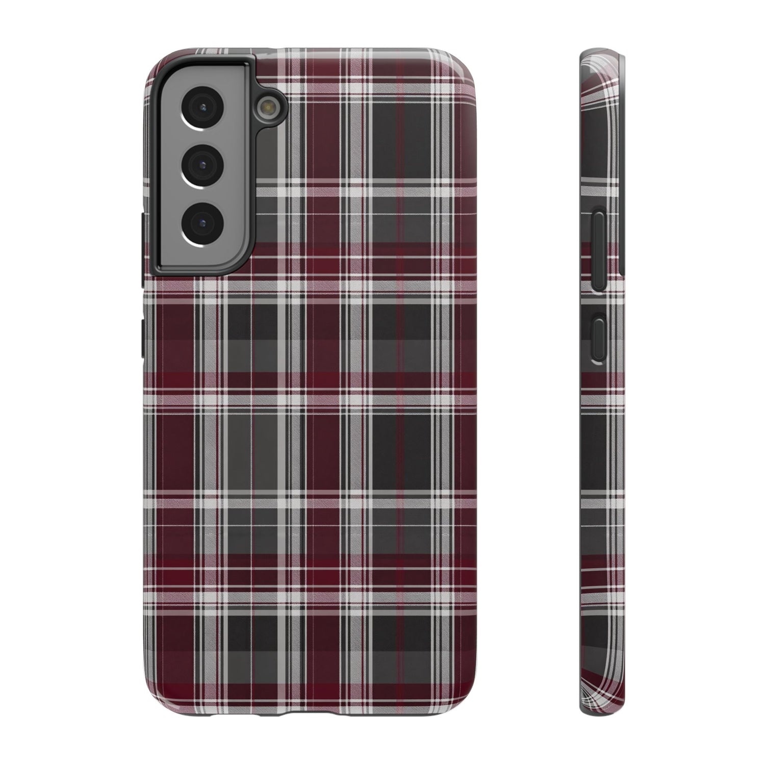 Stylish Plaid Impact-Resistant Phone Cases- Maroon Grey Plaid