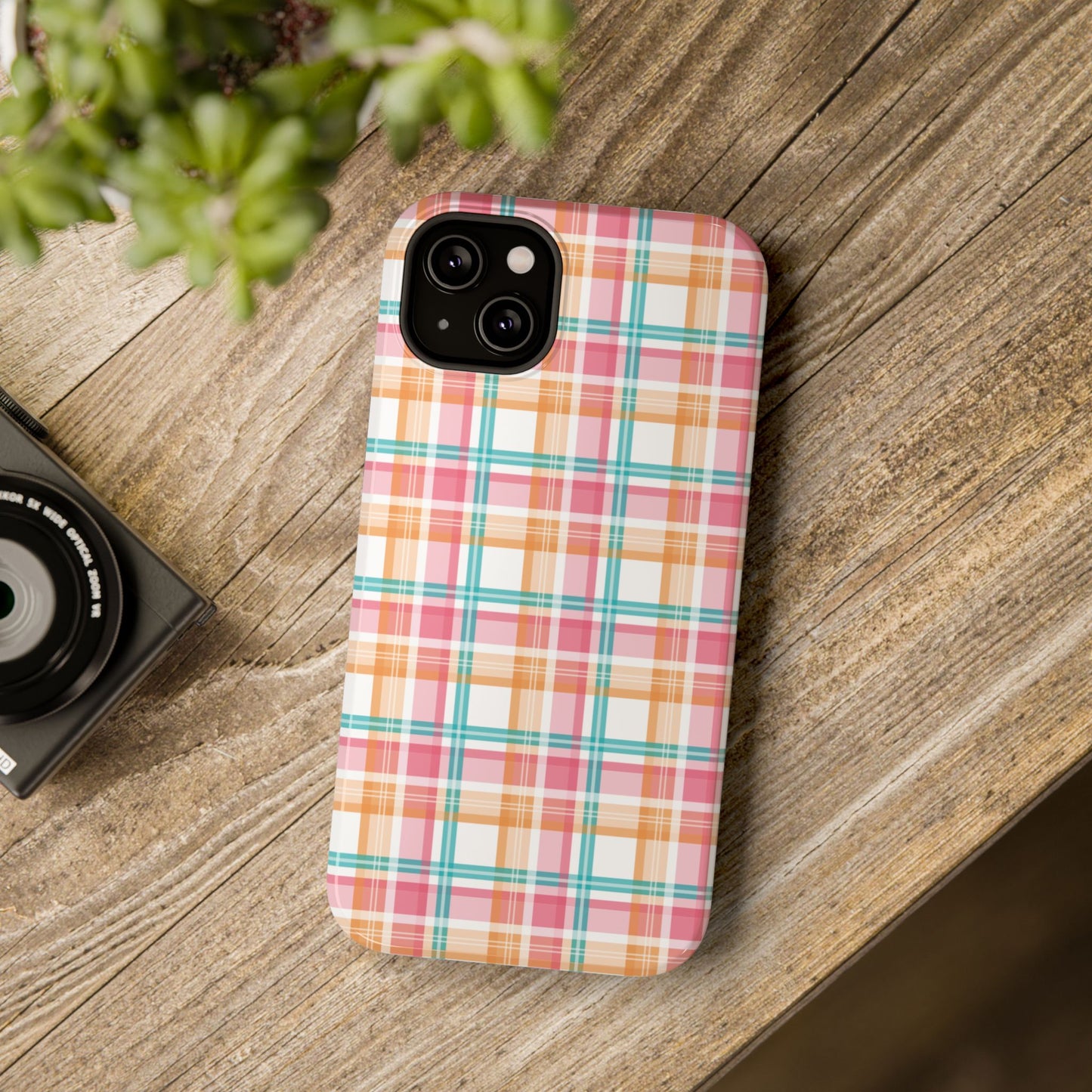 Impact-Resistant Phone Case - Summer Plaid Pink