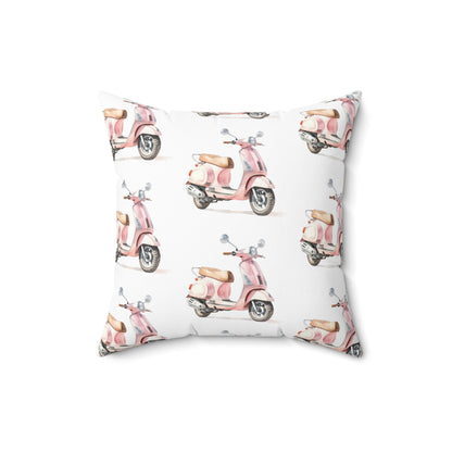 Spun Polyester Square Pillow with Removable Cover Watercolor Pink Paris Scooter