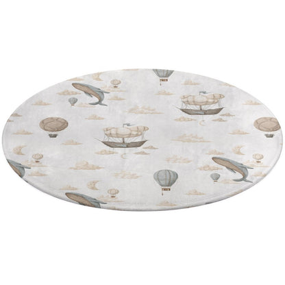 Round Plush Bath Mat- Watercolor Whale Ships