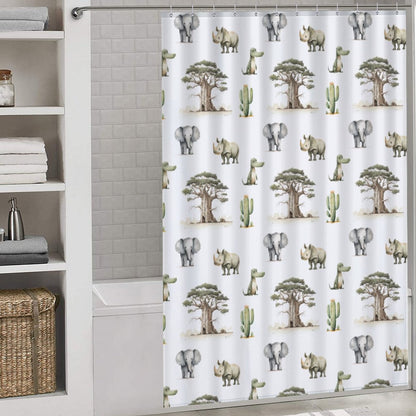 Lightweight Shower Curtain-Watercolor Safari