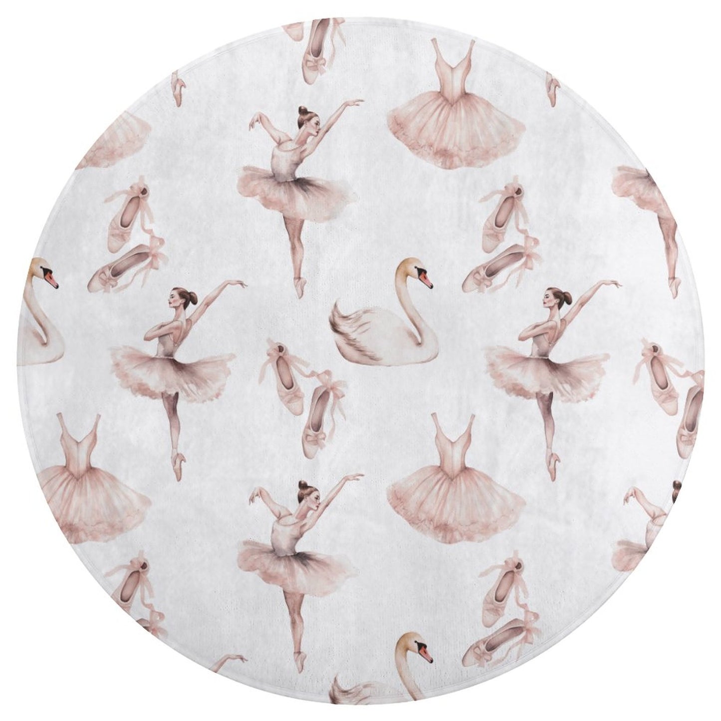 Round Plush Bath Mat- Watercolor Pink Ballerinas