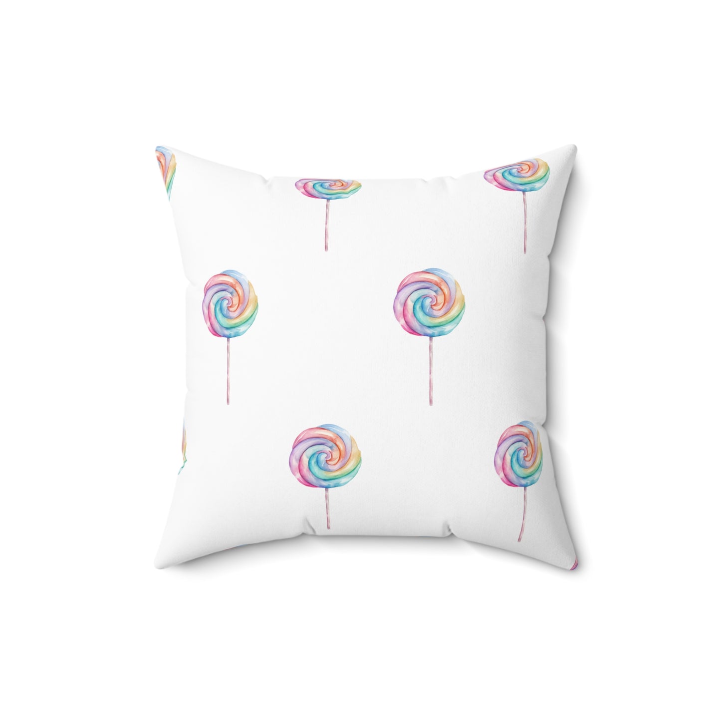 Spun Polyester Square Pillow with Removable Cover Watercolor Candy Land Lollipops