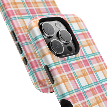 Impact-Resistant Phone Case - Summer Plaid Pink