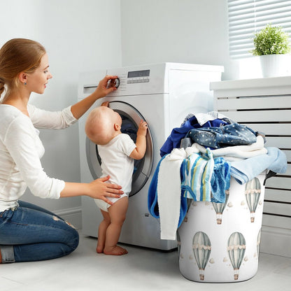 Collapsible Laundry Hamper- Hot Air Balloons Blue