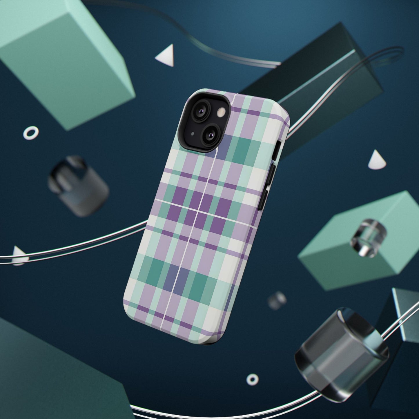 Impact-Resistant Phone Case - Spring Plaid Purple