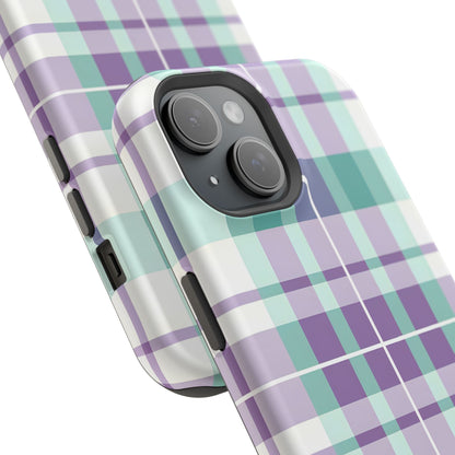 Impact-Resistant Phone Case - Spring Plaid Purple