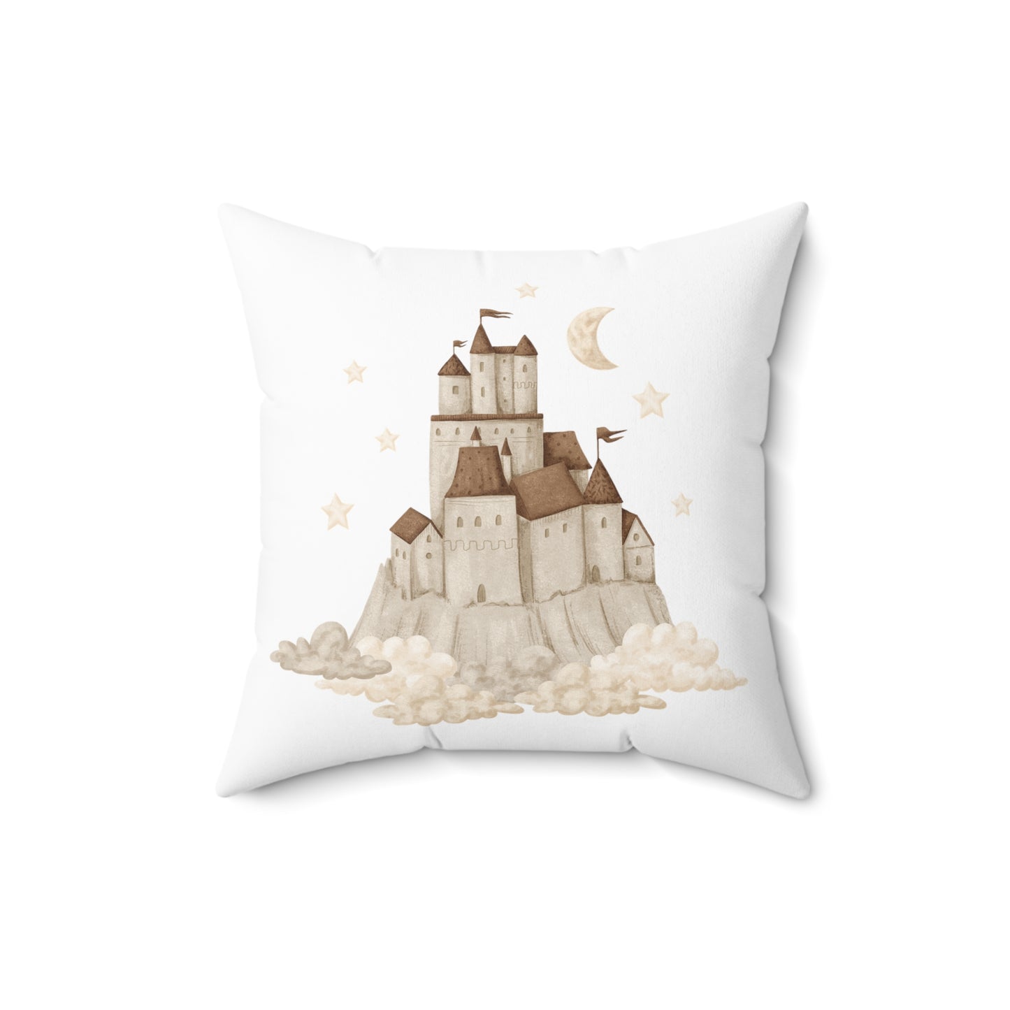 Spun Polyester Square Pillow with Removable Cover Watercolor Neutral Balloon Sandcastles