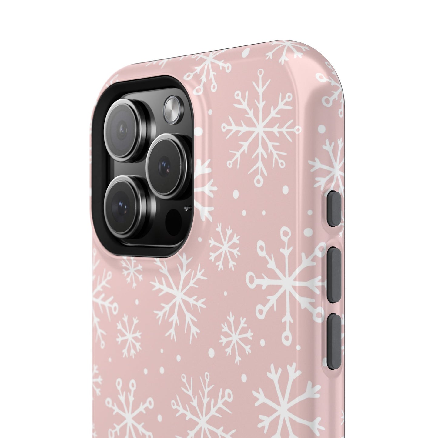 Pink White Snowflakes Impact-Resistant Phone Case