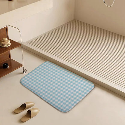 Plush Bath Mat- Spring Gingham Aqua