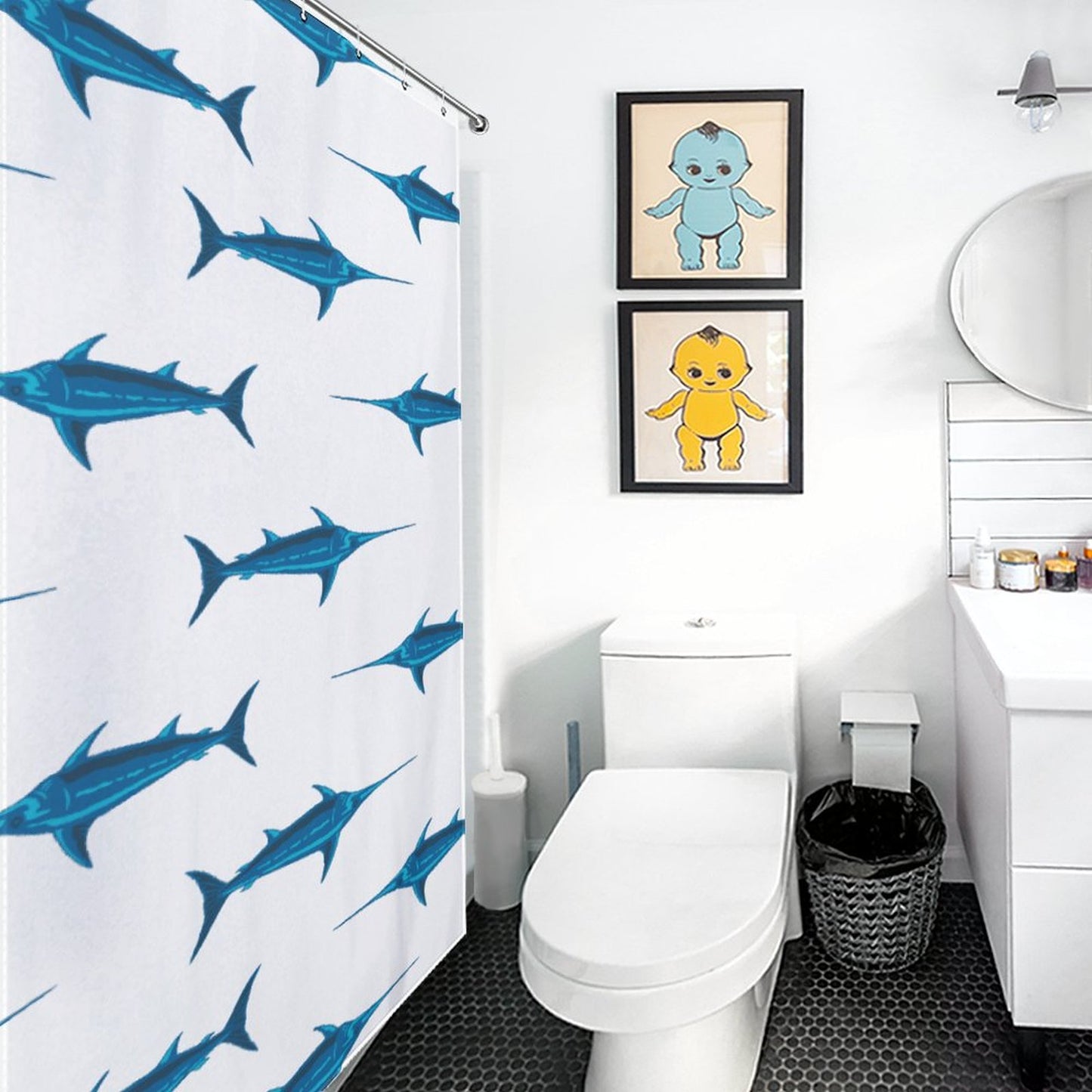 Lightweight Shower Curtain-Preppy Swordfish