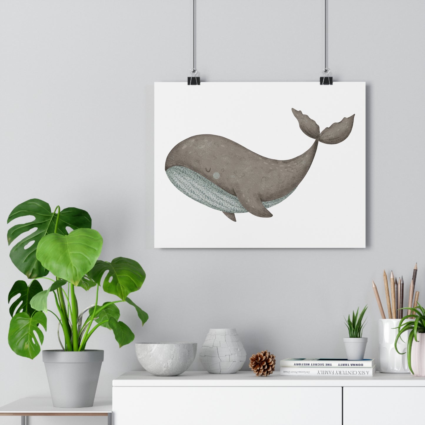 Giclée Art Print Watercolor Dreams Whale Blue Grey