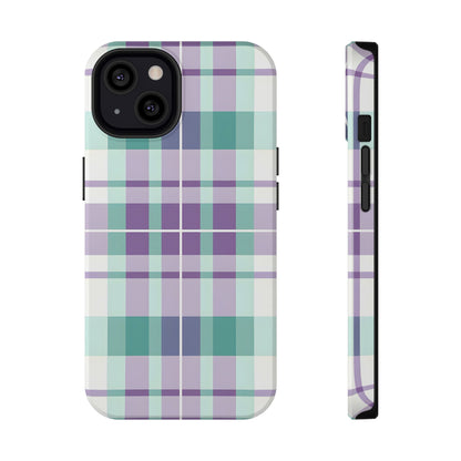 Impact-Resistant Phone Case - Spring Plaid Purple