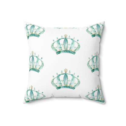 Spun Polyester Square Pillow with Removable Cover Watercolor Teal Princess Crown