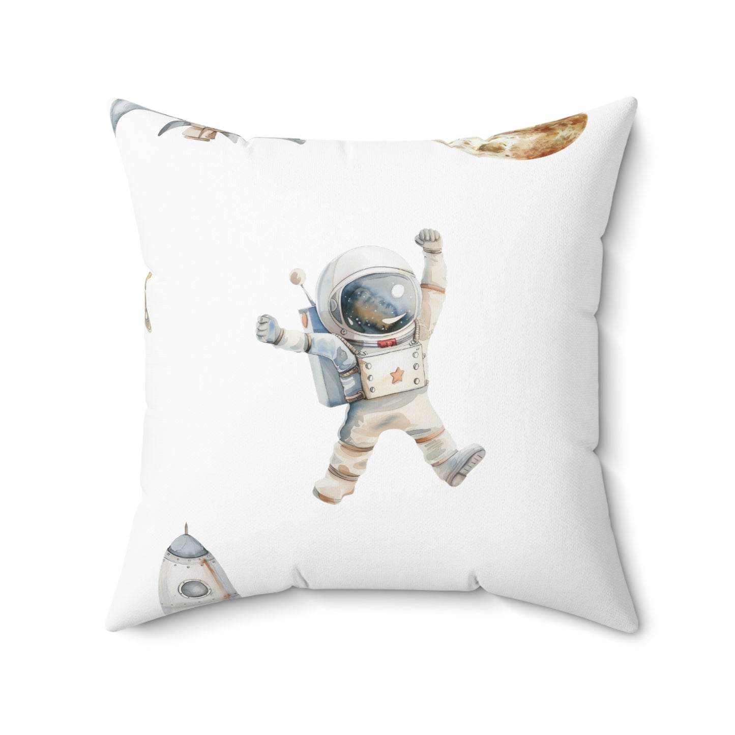 Spun Polyester Square Pillow with Removable Cover Watercolor Astronauts Multi