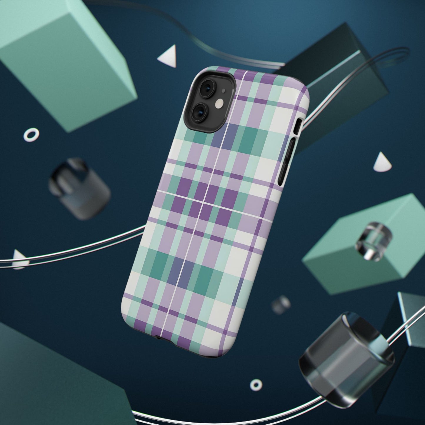 Impact-Resistant Phone Case - Spring Plaid Purple