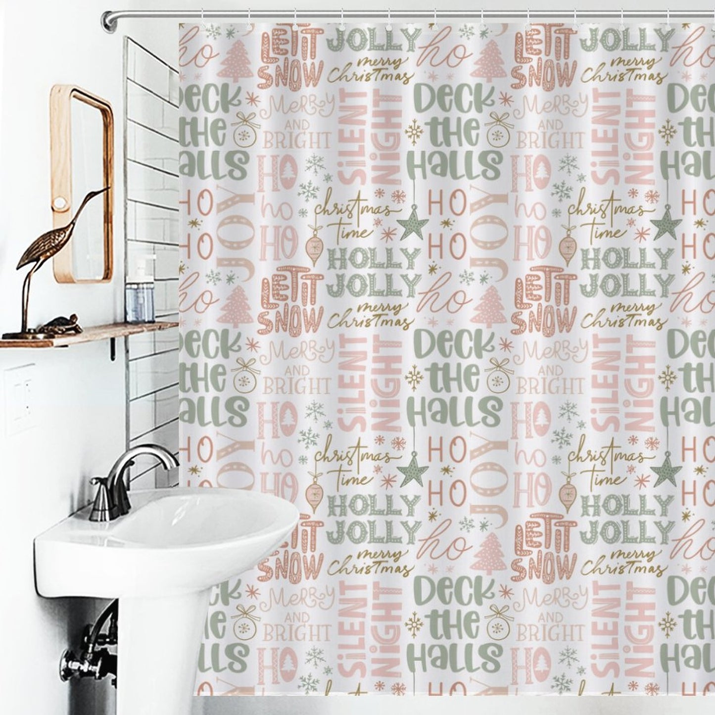 Lightweight Shower Curtain- Christmas Phrases