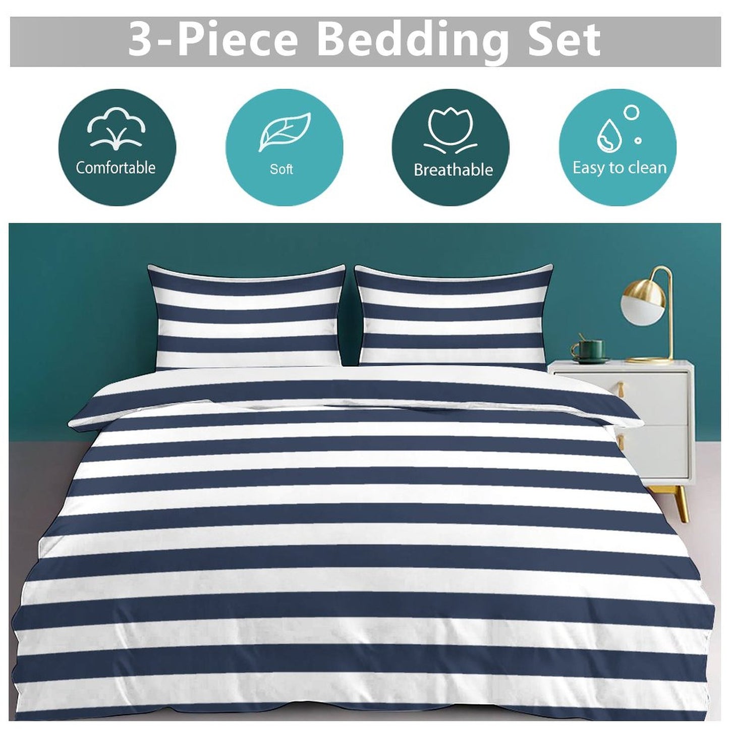 3-Piece Bedding Set-86"×70"/ 218×177cm (Dual-sidede Printing)