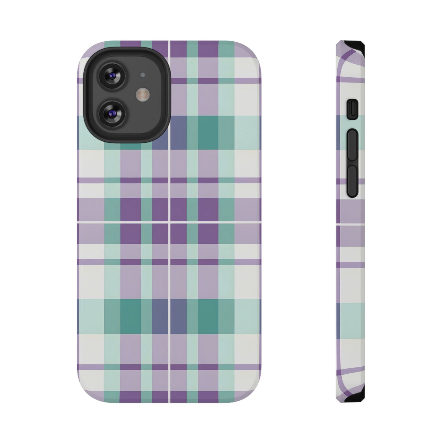 Impact-Resistant Phone Case - Spring Plaid Purple