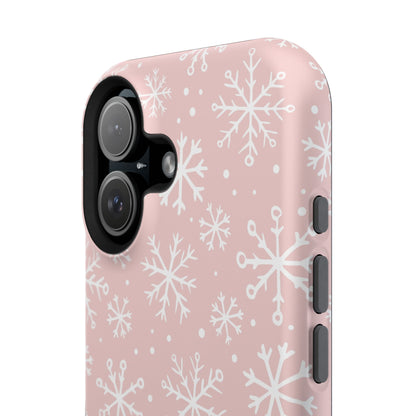 Pink White Snowflakes Impact-Resistant Phone Case