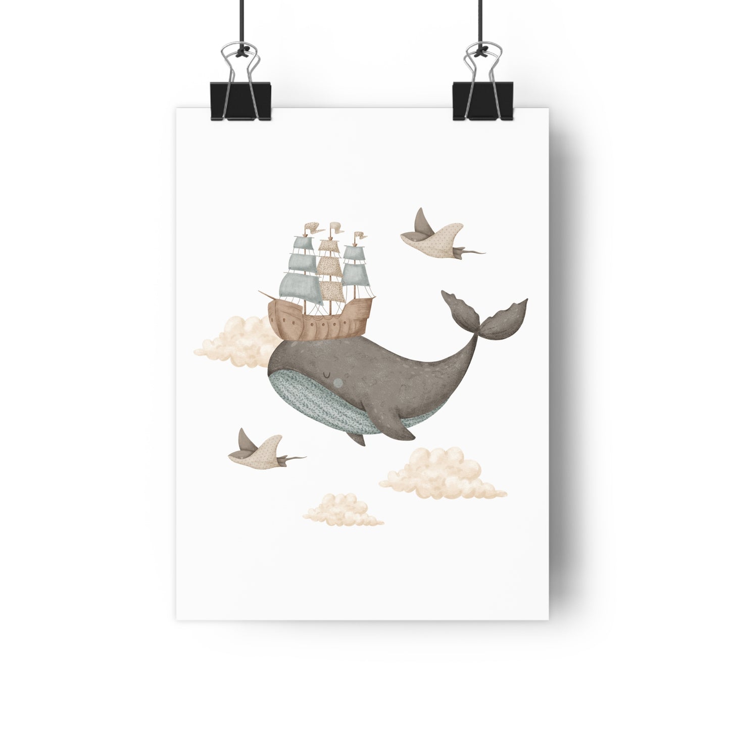 Giclée Art Print Memories of Dreams Whale Ship Blue Neutral