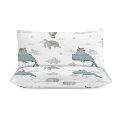 Whale Clouds 3-Piece Duvet Bedding Set-90"x90" Full/Queen Reversible Children's Duvet Cover Set