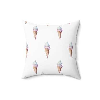 Spun Polyester Square Pillow with Removable Cover Watercolor Candy Land Ice Cream Cone