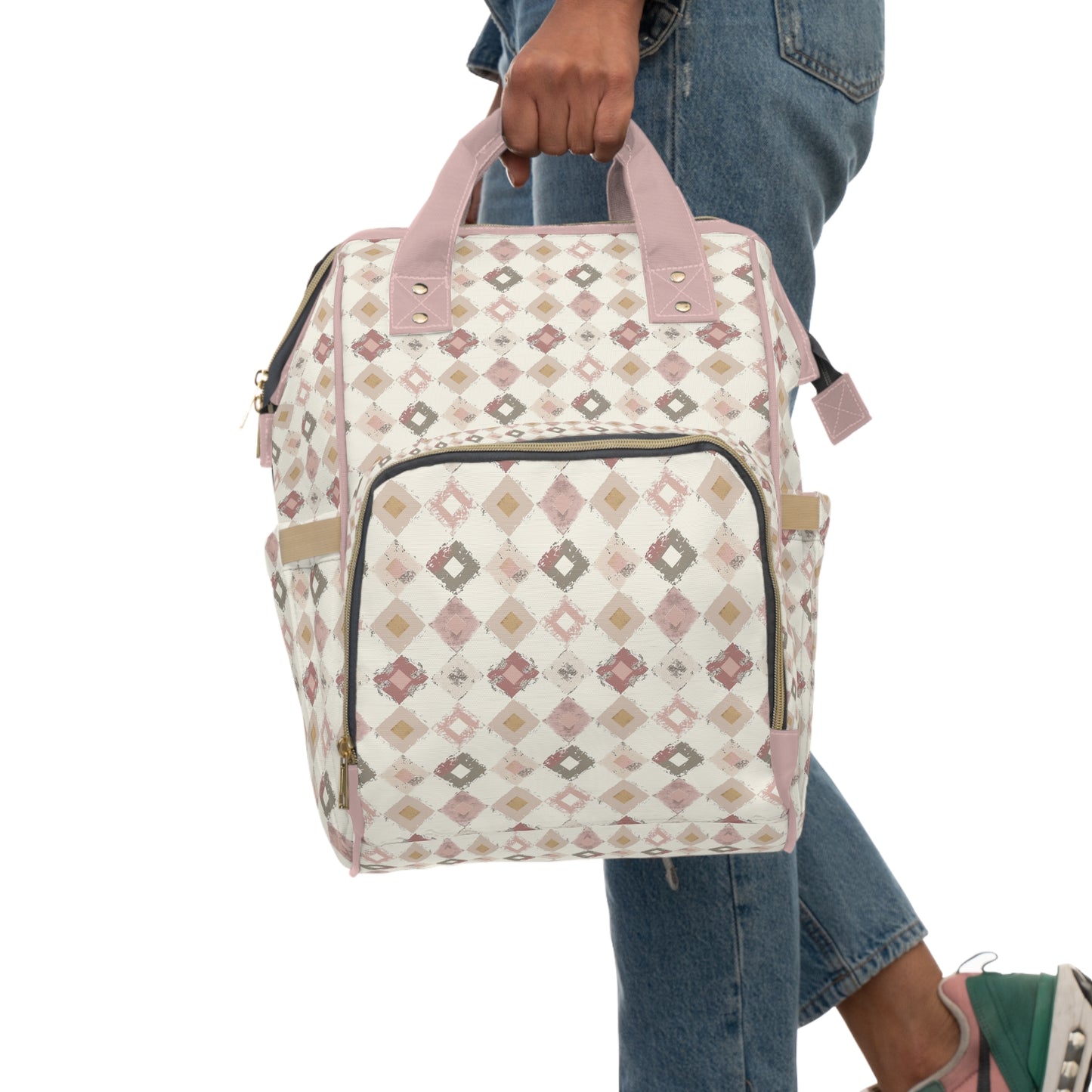 Boho Pink and Cream Multifunctional Diaper Backpack