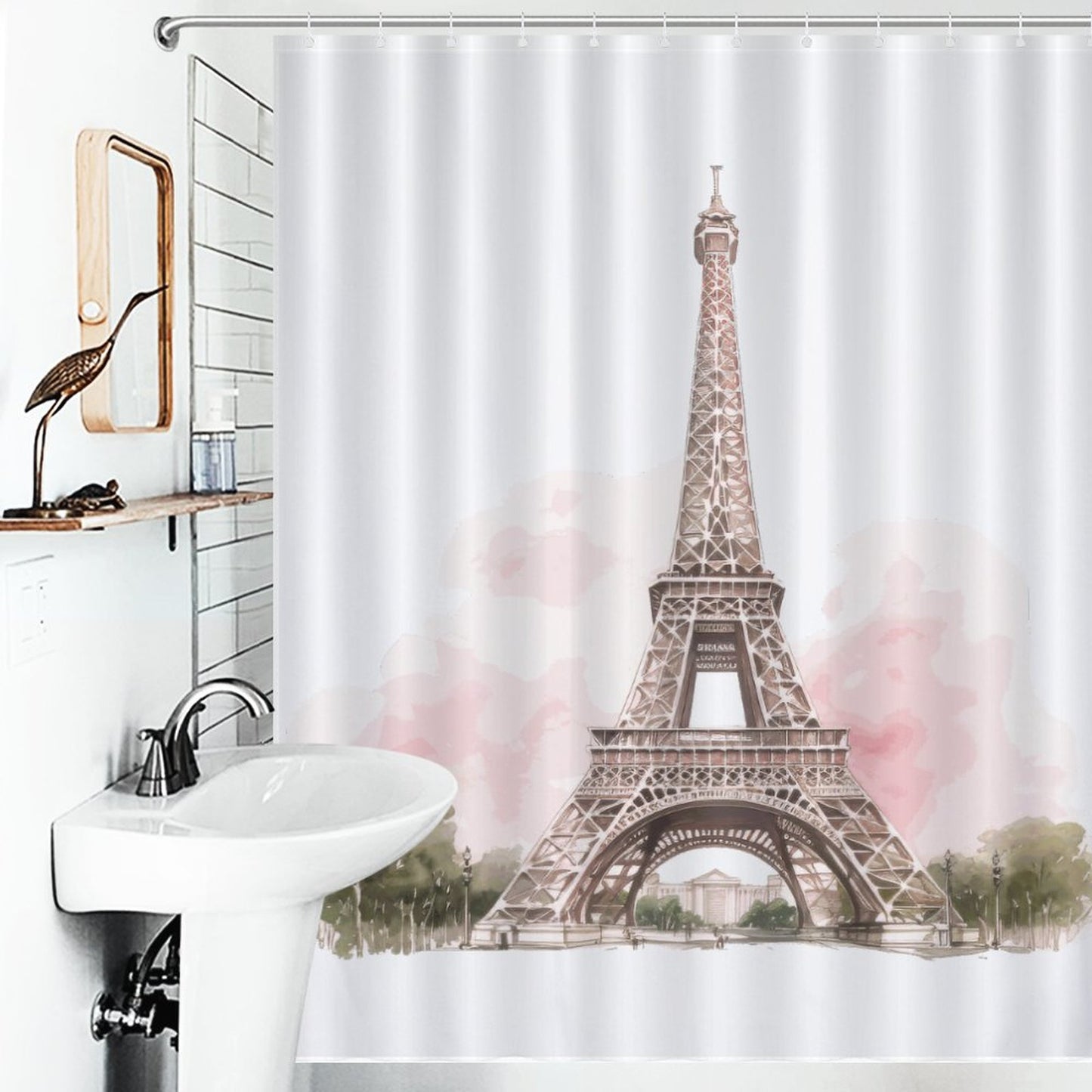 Lightweight Shower Curtain- Pink Paris Eiffel Tower