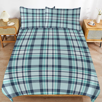 Teal Plaid 3-Piece Bedding Set-90"x90" Full, Queen Plaid Reversible Duvet Cover Set