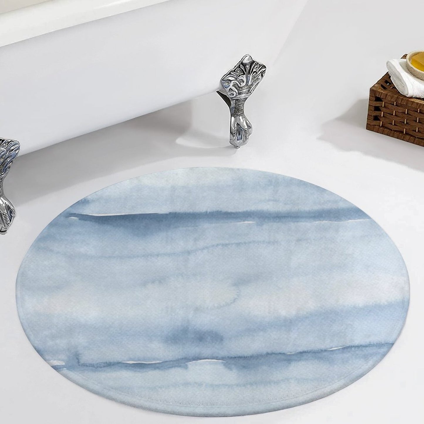 Round Plush Bath Mat- Morning Stories Blue